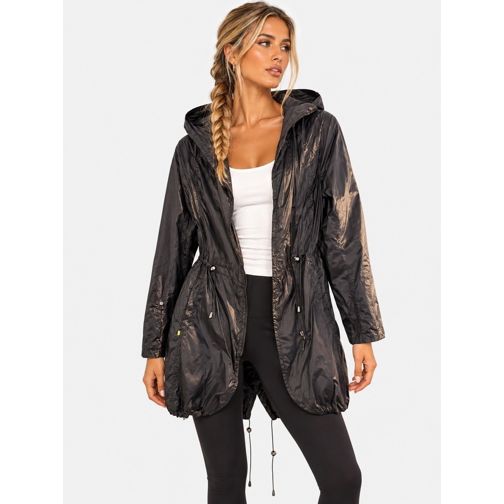 Soia & Kyo Black Hooded Rain Jacket Parka Windbreaker M NWOT